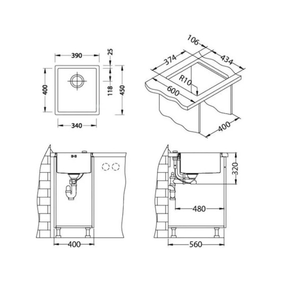 Alveus Quadrix 20 BRS-90 390 X 450 X 200 кухонная мойка #2
