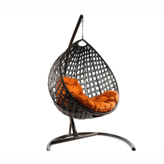 Комплект подвесное кресло Капля Люкс с ротангом коричневое, оранжевая подушка #1 Комплект подвесное кресло Капля Люкс с ротангом коричневое, оранжевая подушка #1