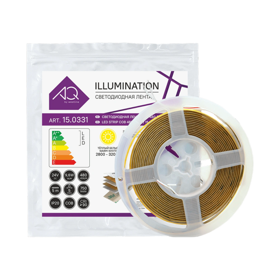 Лента светодиодная AQ Led-Line COB, 480 LED/м 24V 9,6W/м 5 мм IP20 Теплый белый (2800-3200 К), 5 м #3