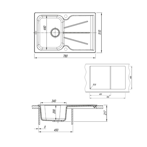 Кухонная мойка кварцевая Uperwood Quartz UPD-04-04, прямоугольная, черная #9