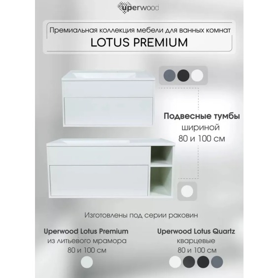 Тумба под раковину для ванной подвесная Uperwood Lotus Premium 80х50х42 см, белая #7