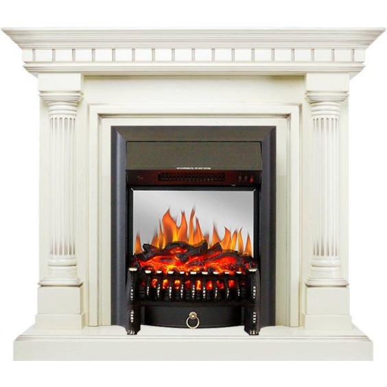 Каминокомплект Dallas - Слоновая кость с патиной с очагом Fobos FX M Black #1