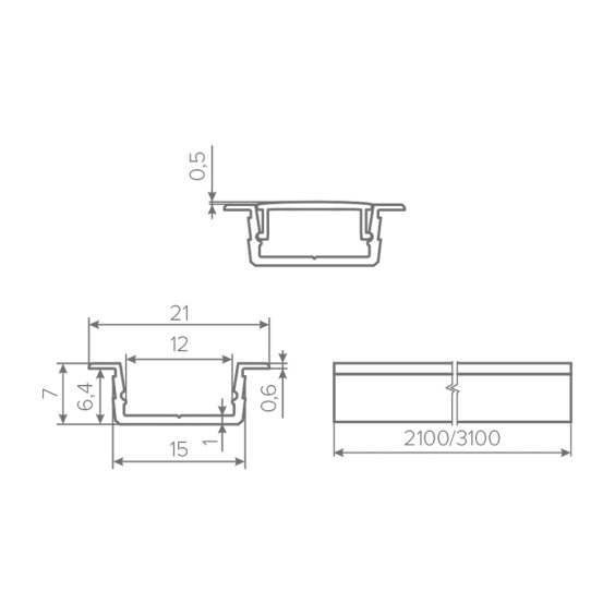 Профиль врезной AQ Form для LED лент 15/21x7, Алюминий, L=2000 мм #2