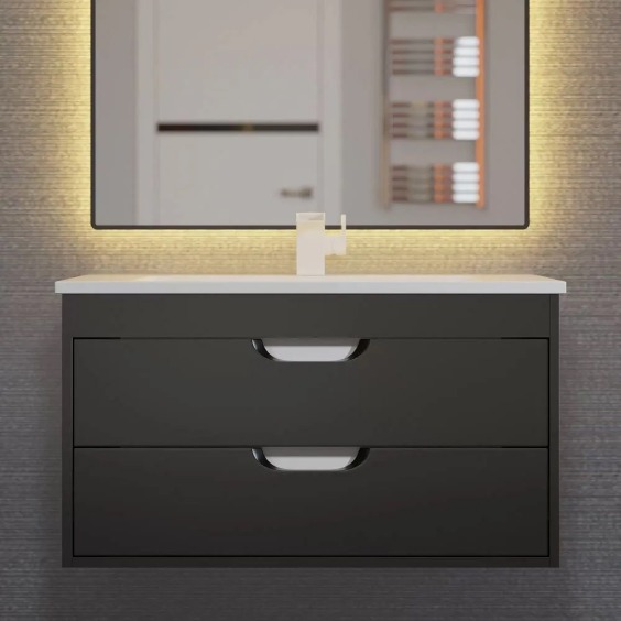 Тумба под раковину для ванной подвесная Uperwood Modul 75х44,4х55 см, черная матовая #9