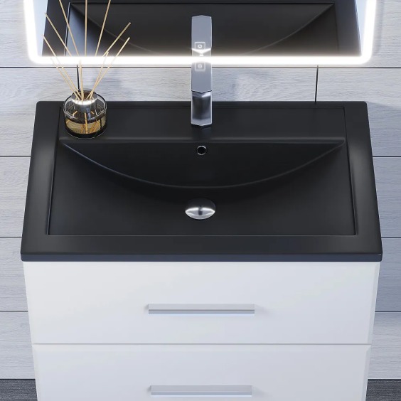 Раковина для ванной кварцевая Uperwood Foster Quartz 70х45,5х17,5 см, черная матовая, уголь #4