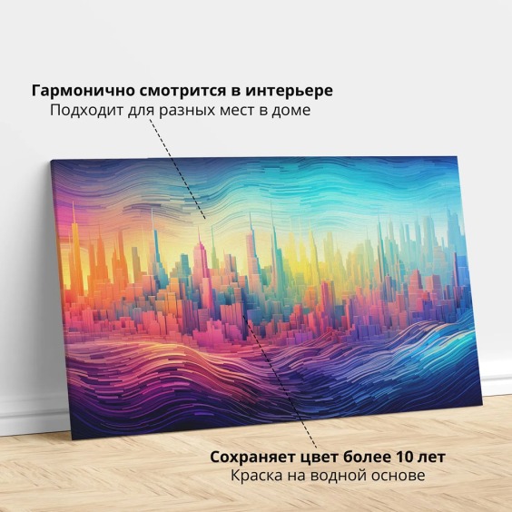 Интерьерная картина "Яркий город абстракция" на холсте, большая, размер 30х45 см #2