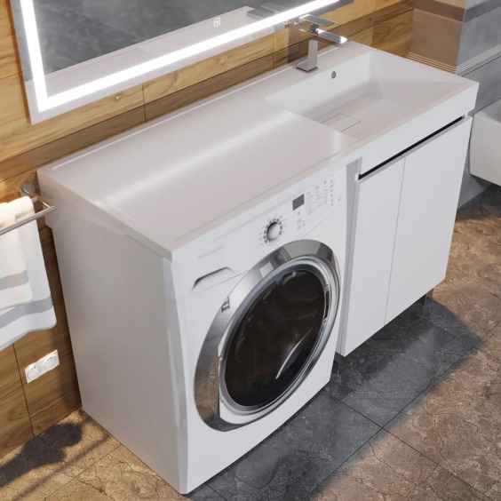 Тумба под стиральную машину напольная Uperwood Magenta 55х50х76,5 см, белая/графит, с дверцами #6