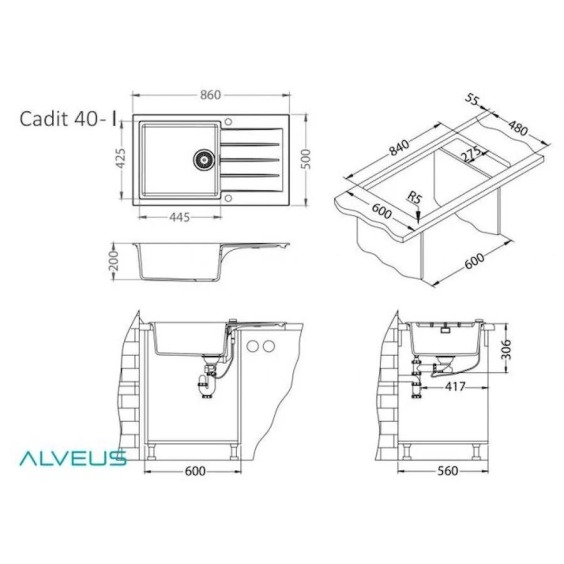 Alveus Granital Cadit 40 Carbon - G91 860 X 500 1X кухонная мойка #3