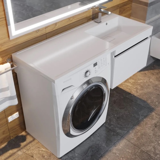 Тумба под стиральную машину подвесная Uperwood Magenta 55х50х55 см, белая/графит, выдвижной ящик #7