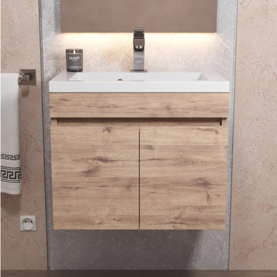 Тумба под раковину для ванной подвесная Uperwood Eva 49х34,6х40 см, Крафт Табачный, с дверцами #8