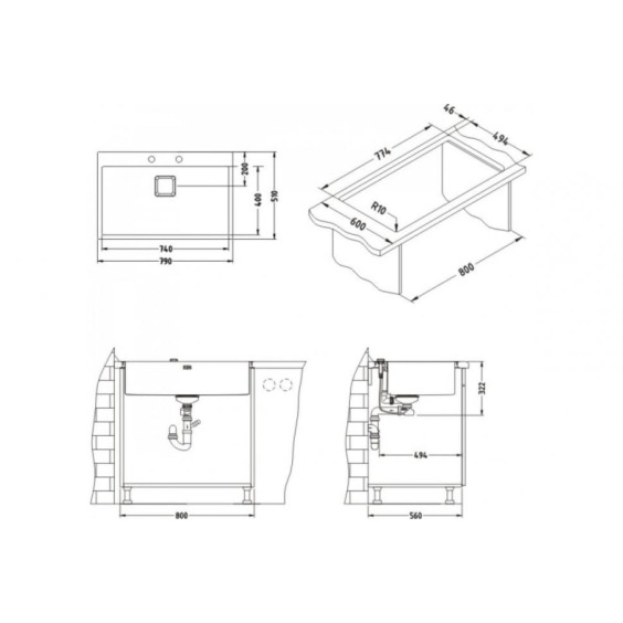 Alveus Stylux 40 BRS-90 790X510 1X кухонная мойка #3