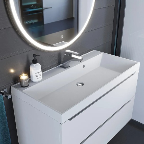 Раковина для ванной кварцевая Uperwood Classic Quartz 100х45х15 см, белая матовая, жасмин #6