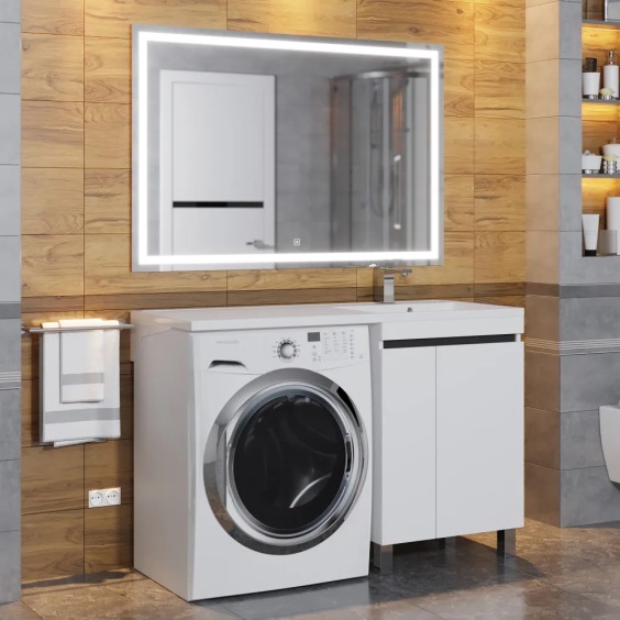 Тумба под стиральную машину напольная Uperwood Magenta 55х50х76,5 см, белая/графит, с дверцами #7