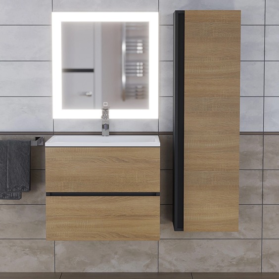 Тумба под раковину для ванной подвесная Uperwood Barsa 60х45х55 см, черная/дуб сонома #3