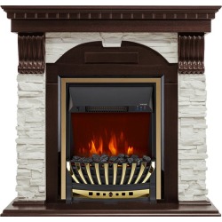Каминокомплект Dublin угловой - Темный дуб / Сланец белый с очагом Aspen Gold