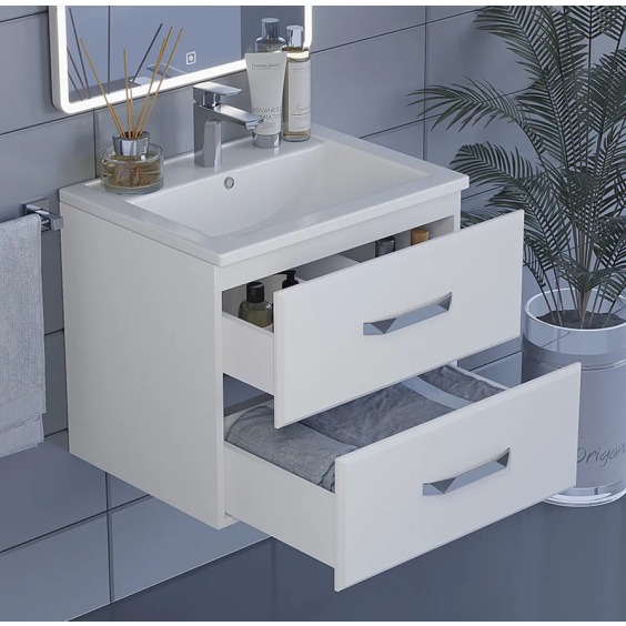 Тумба под раковину для ванной подвесная Uperwood Foster 60х41х60 см, белая #4