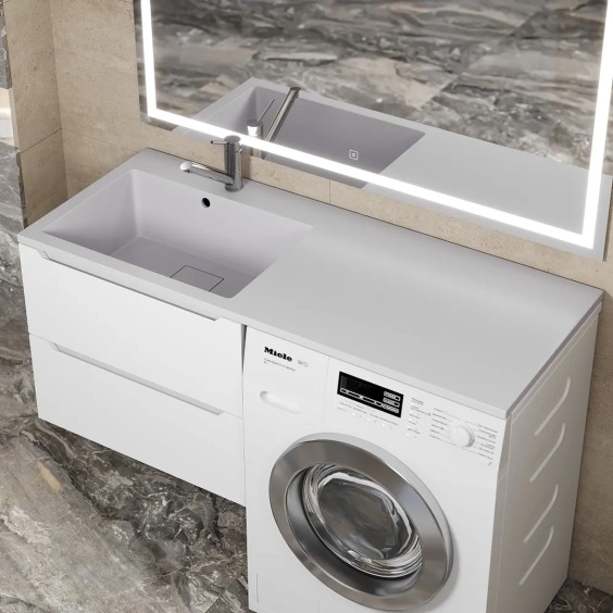 Раковина над стиральной машиной Uperwood Cosmos Quartz 120 см, левая, крыло справа, жасмин #6