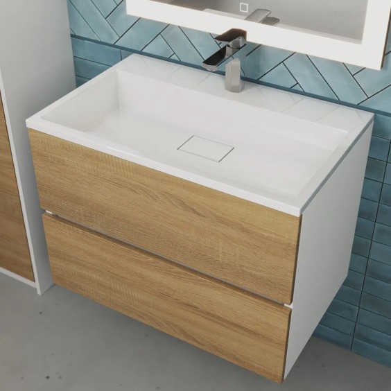 Тумба с раковиной для ванной подвесная Uperwood Barsa 70х45х57 см, белая/дуб сонома, раковина белый глянец #8