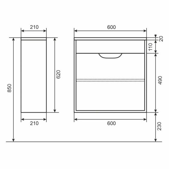 Тумба под раковину для ванной подвесная Uperwood Modul 60х21х60 см, белая/графит #12