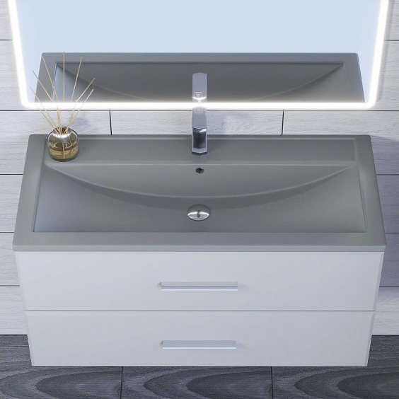 Раковина для ванной кварцевая Uperwood Foster Quartz 100х45,5х17,5 см, серая матовая, бетон #5