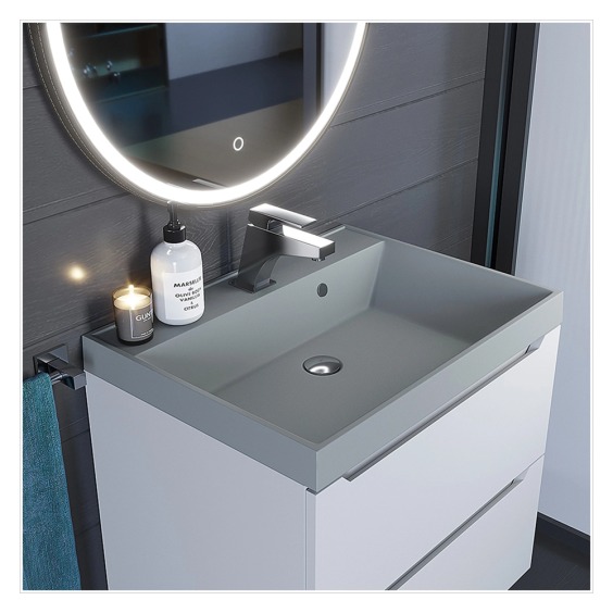 Раковина для ванной кварцевая Uperwood Classic Quartz 60х45х15 см, серая матовая, платина #5