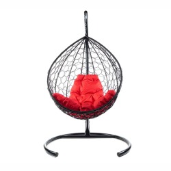 Комплект подвесное кресло Капля с ротангом черное, красная подушка