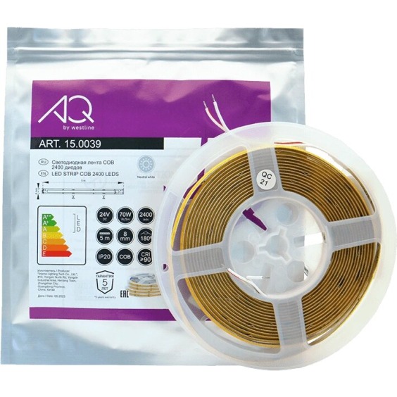 Лента светодиодная AQ Led-Line COB, 480 LED/м 24V 14W/м 8 мм IP20 Нейтральный белый 4000-4400 К, 5 м (15.0030) #4