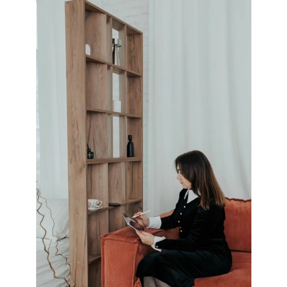 Узкий стеллаж стенки под 45 градусов мини, 800х1054х150 мм, Дуб крафт табак #14