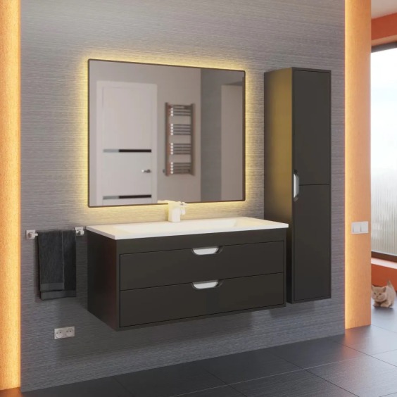Тумба под раковину для ванной подвесная Uperwood Modul 95х44,4х55 см, черная матовая #8