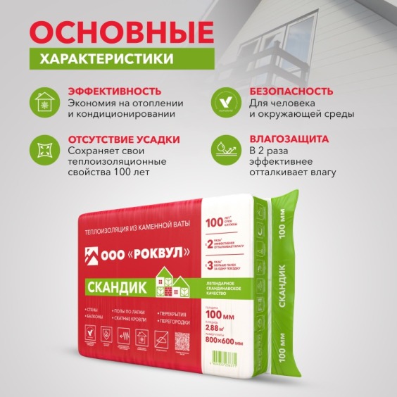 Утеплитель Rockwool Лайт Баттс скандик 800х600х100 мм, 6 шт. уп #2