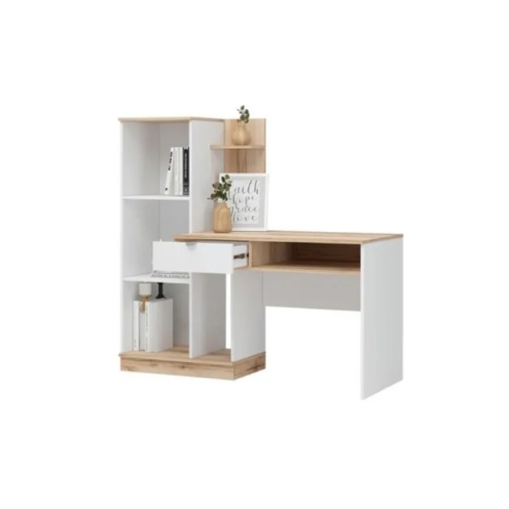 Стол компьютерный Юкки СТ 1Я 1500 (1500х1300х600) Фасад Белый/Корпус Дуб делано #2