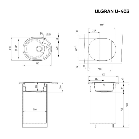 Мойка для кухни из искусственного камня Ulgran U-403-309, темно-серый #2
