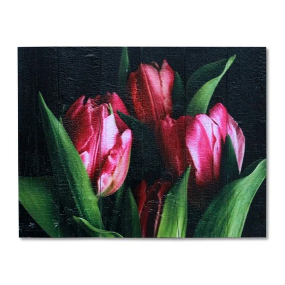 Картина "Четыре розовых тюльпана на черном фоне" 60х40 см #1 Картина "Четыре розовых тюльпана на черном фоне" 60х40 см #1