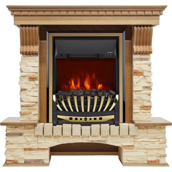 Каминокомплект Pierre Luxe - Дуб / Сланец с очагом Aspen Gold #1 Каминокомплект Pierre Luxe - Дуб / Сланец с очагом Aspen Gold #1