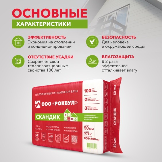Утеплитель Rockwool Лайт Баттс скандик 800х600х50 мм, 12 шт. уп #2