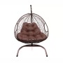 Подвесное кресло для двоих с ротангом коричневое, коричневая подушка