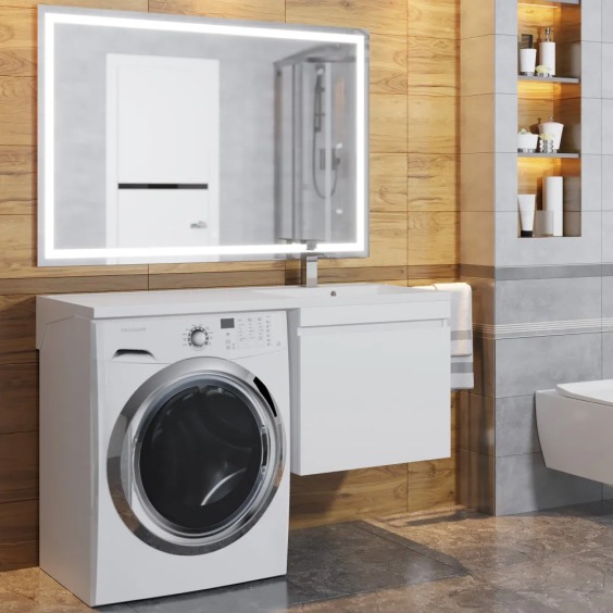 Тумба под стиральную машину подвесная Uperwood Magenta 55х50х55 см, белая, выдвижной ящик #5