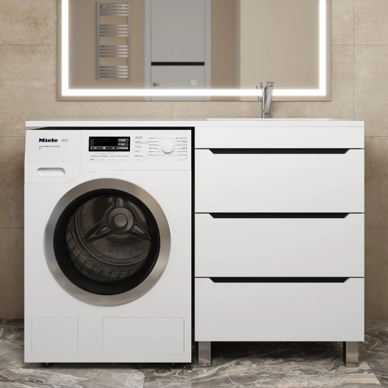 Тумба под стиральную машину напольная Uperwood Tanos 58х47,5х76,5 см, белая/графит, 3 ящика #5