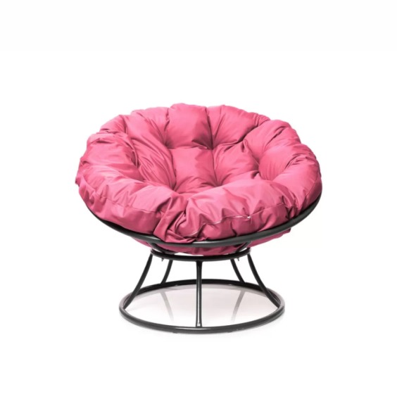 Комплект кресло Папасан без ротанга серое, розовая подушка #2