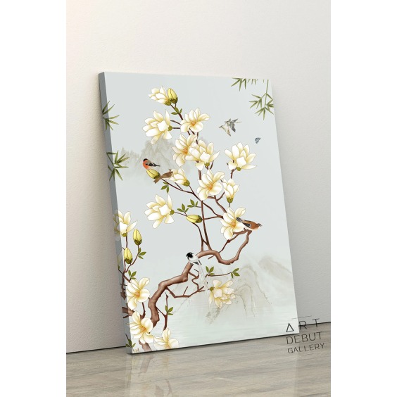 Картина на стену большая на холсте интерьерная "Птицы на ветке" размер 60х40 см #7