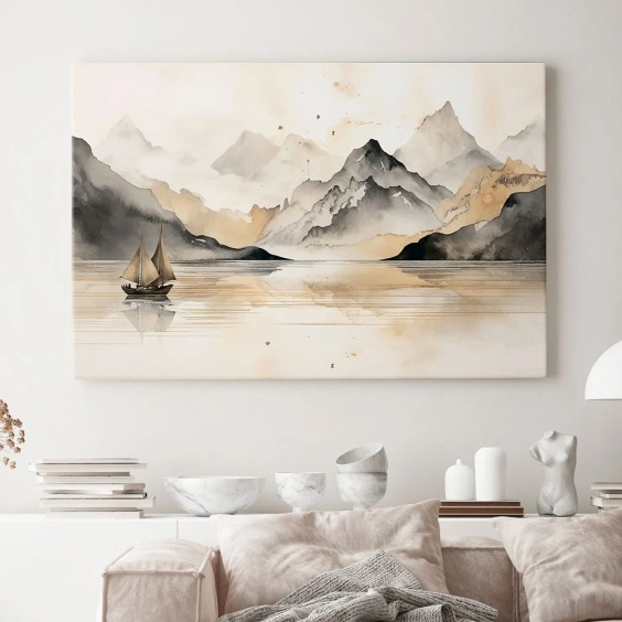 Картина на стену большая на холсте интерьерная "Горное озеро" 80х115 см #1