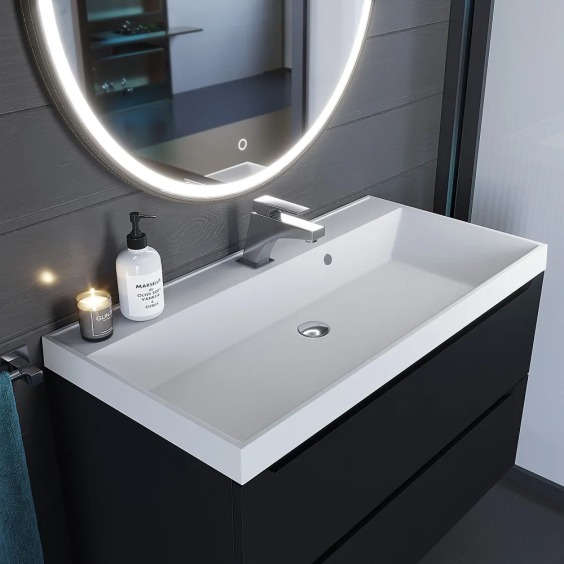 Раковина для ванной кварцевая Uperwood Classic Quartz 100х45х15 см, белая матовая, жасмин #3