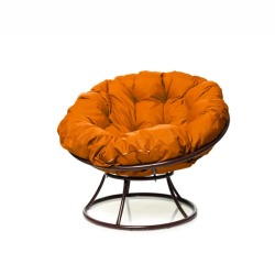 Комплект кресло Папасан без ротанга коричневое, оранжевая подушка
