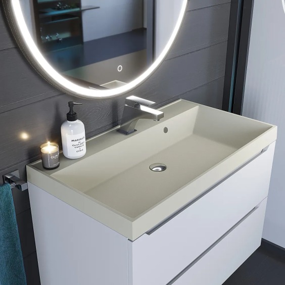 Раковина для ванной кварцевая Uperwood Classic Quartz 80х45х15 см, бежевая матовая, лён #6