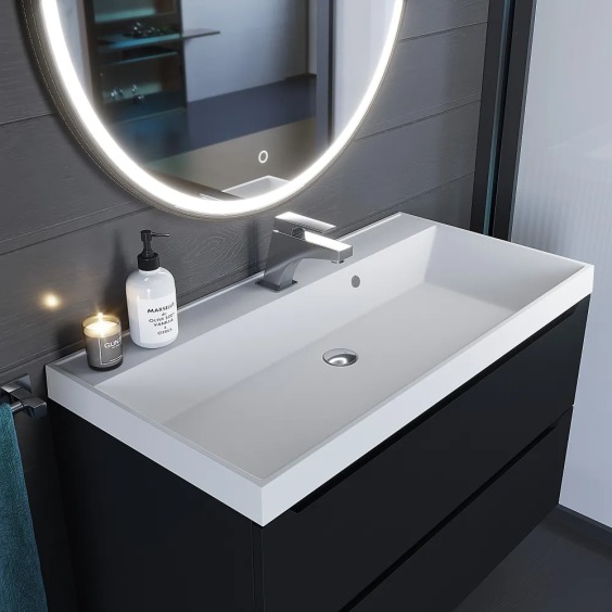 Раковина для ванной кварцевая Uperwood Classic Quartz 90х45х15 см, белая матовая, жасмин #6