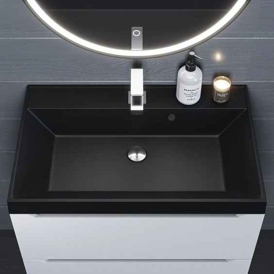 Раковина для ванной кварцевая Uperwood Classic Quartz 70х45х15 см, черная матовая, уголь #5