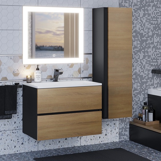 Тумба под раковину для ванной подвесная Uperwood Barsa 70х45х55 см, черная/дуб сонома #7