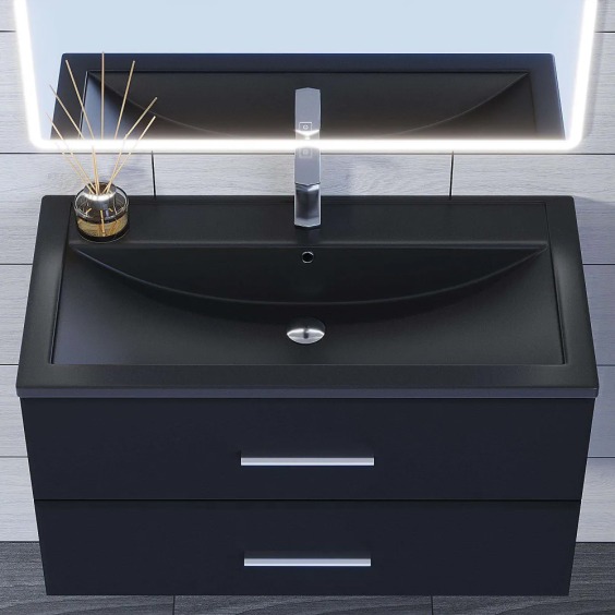 Раковина для ванной кварцевая Uperwood Foster Quartz 90х45,5х17,5 см, черная матовая, космос #5