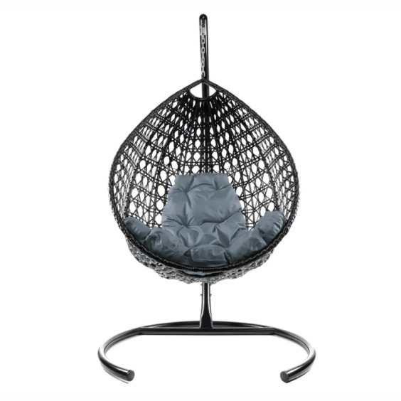 Комплект подвесное кресло Капля Люкс с ротангом черное, серая подушка #1
