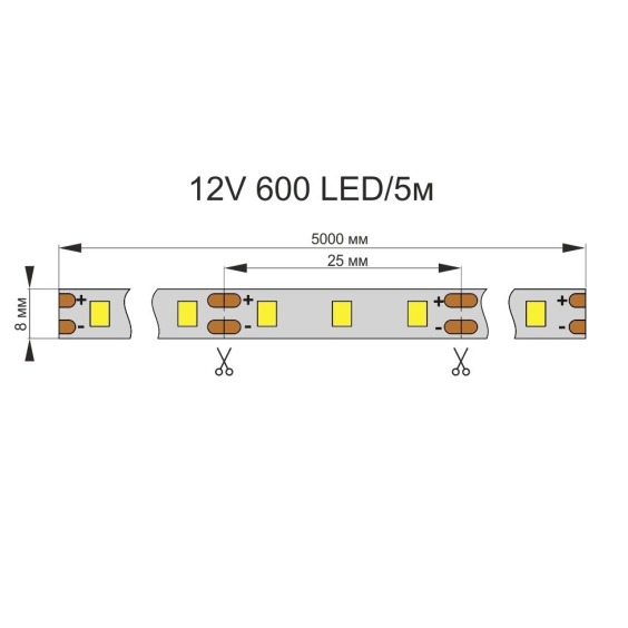 Лента светодиодная AQ Led-Line 2835 120 LED/м 12V 9,6W/м 8 мм IP20 Теплый белый 2800-3200 К, 5 м (15.0014) #5